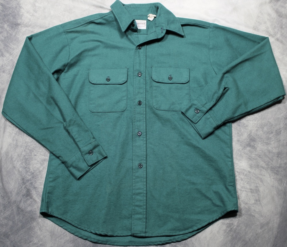 Vintage Five Brother Shirt Mens L Green Flannel Long Sleeve Workwear USA